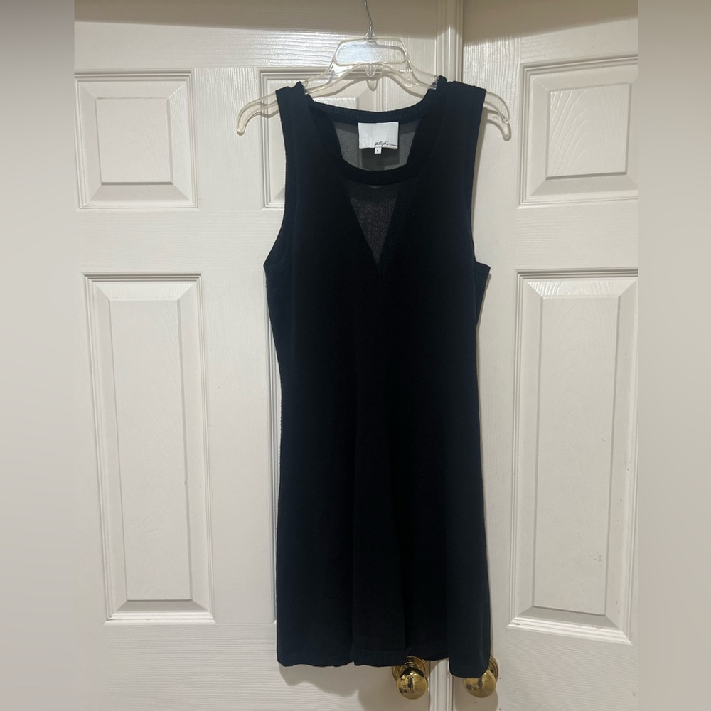 Philip Lim 3.1 Merino Wool Knit  Skater Dress  Sheer Panel LBD QUITE LUXURY SZ L